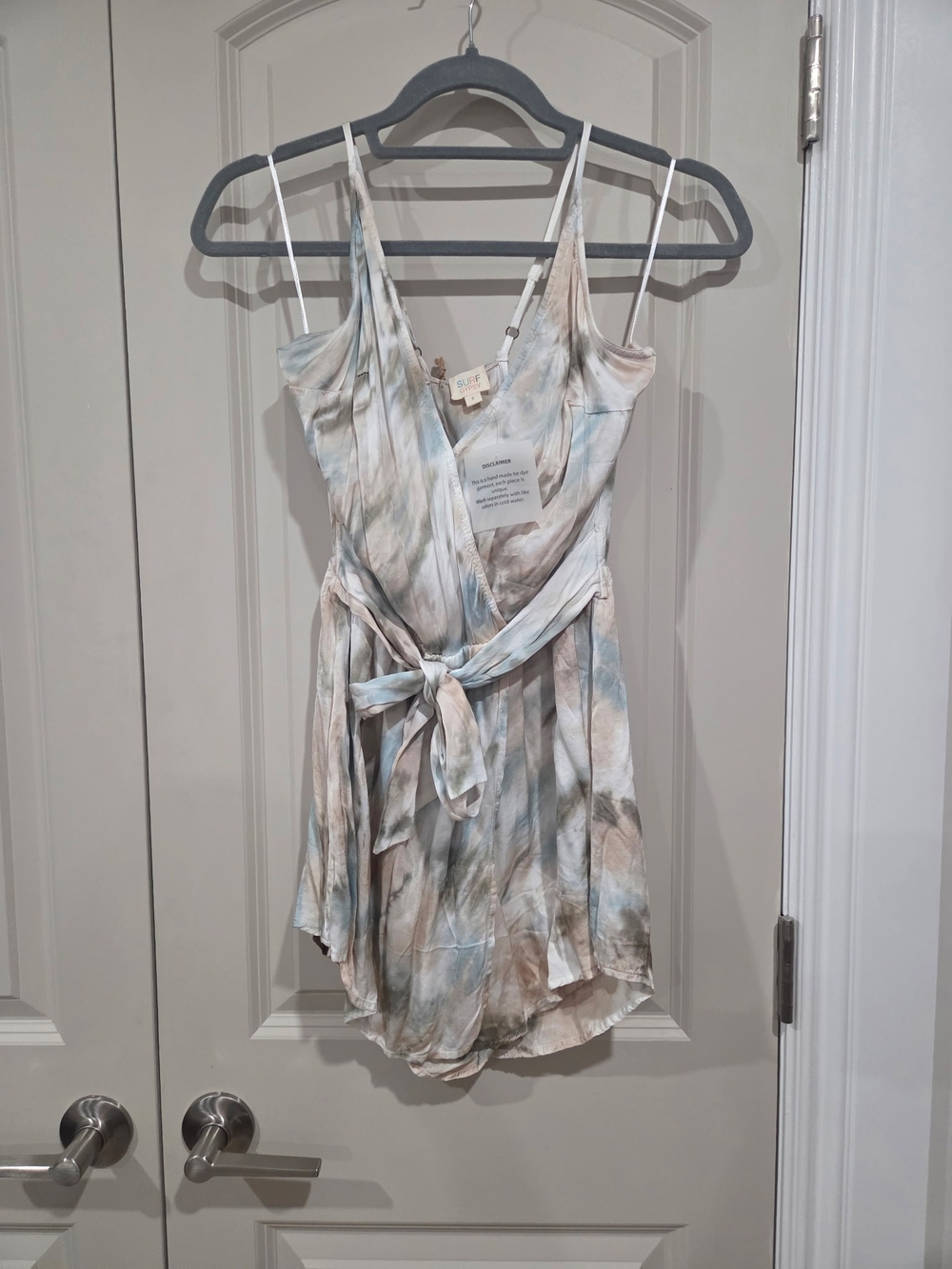 Surf Gypsy Pale Blue and Beige Tie-Dye Romper ( Has Shorts Under Skirt) S NWT